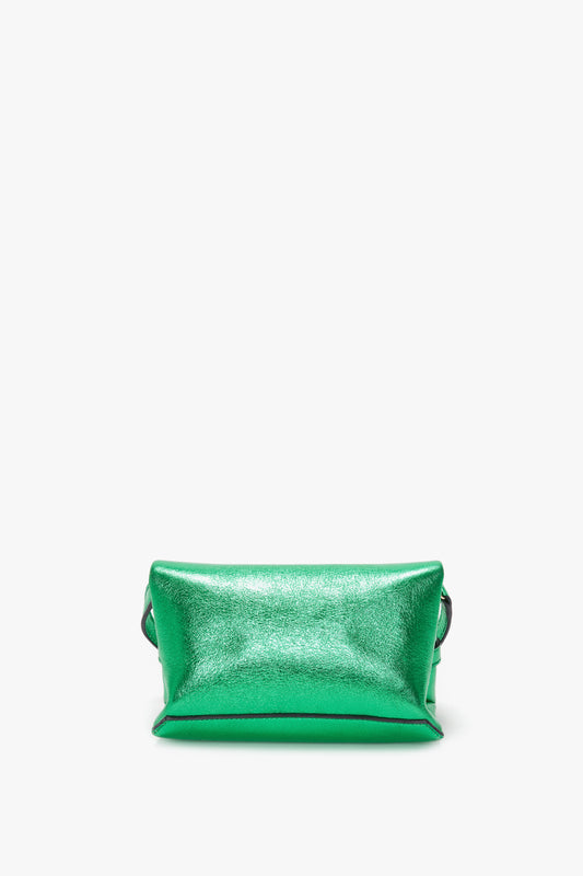 Mini Chain Pouch In Metallic Green Leather
